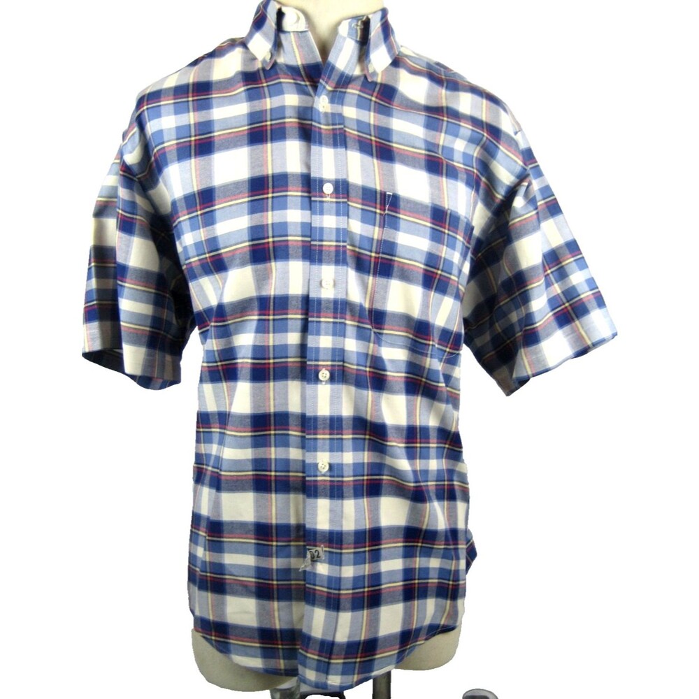 Men's Eddie Bauer Cotton Blue Plaid S/S Button Down Collar Casual Shirt Size S/P
